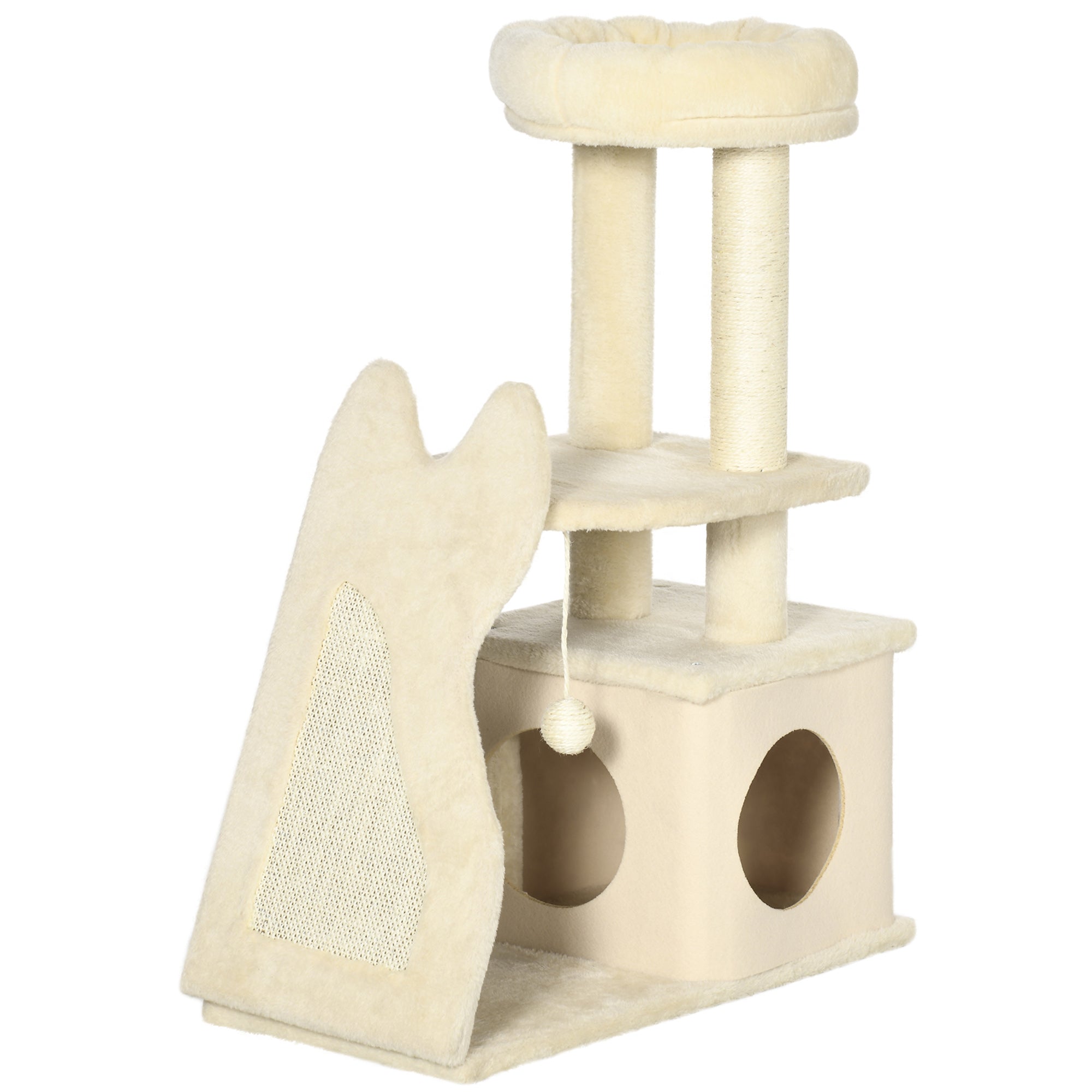 Albero Tiragraffi per Gatti 60x30x83 cm con Tappetino e Pali in Sisal Beige