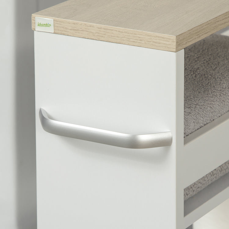 Carrello Bagno Salvaspazio a 3 Ripiani 48x15x80 cm con Rotelle e Maniglia in Legno Bianco