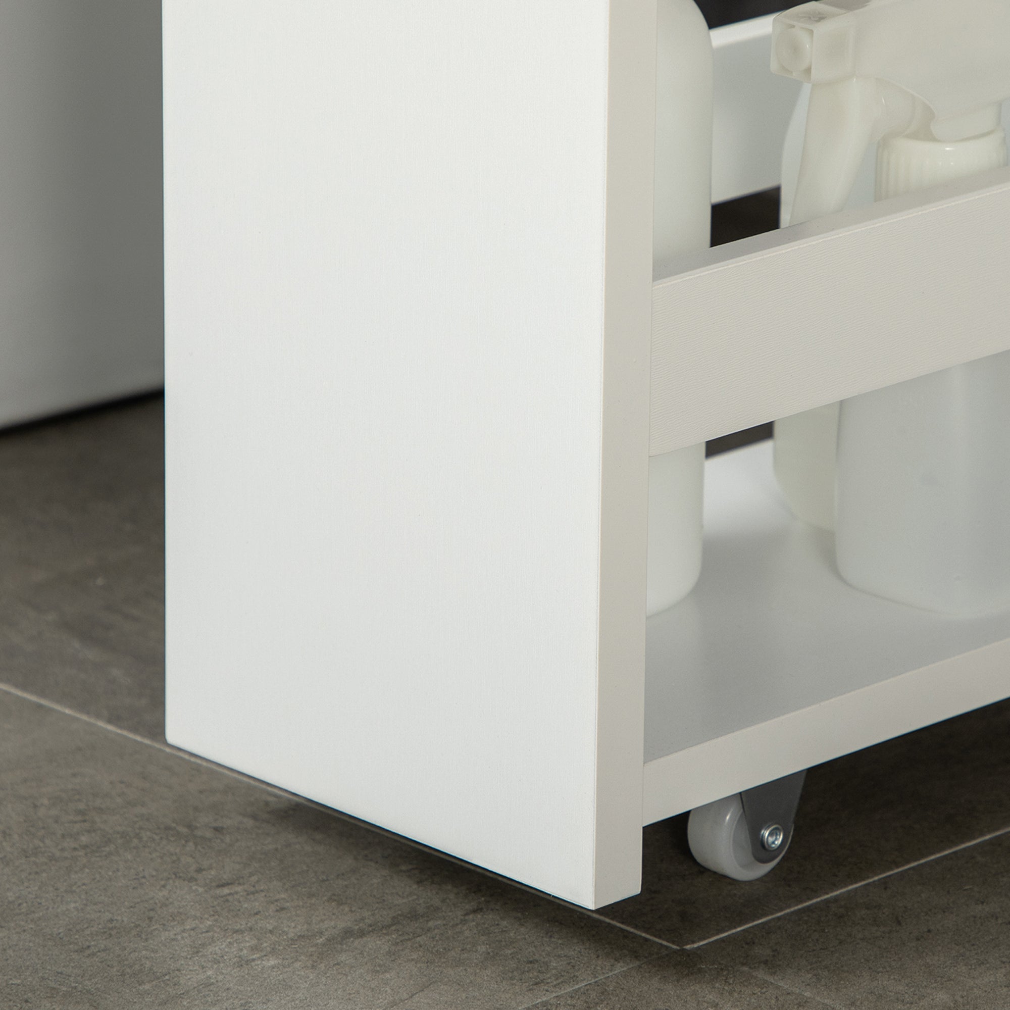 Carrello Bagno Salvaspazio a 3 Ripiani 48x15x80 cm con Rotelle e Maniglia in Legno Bianco