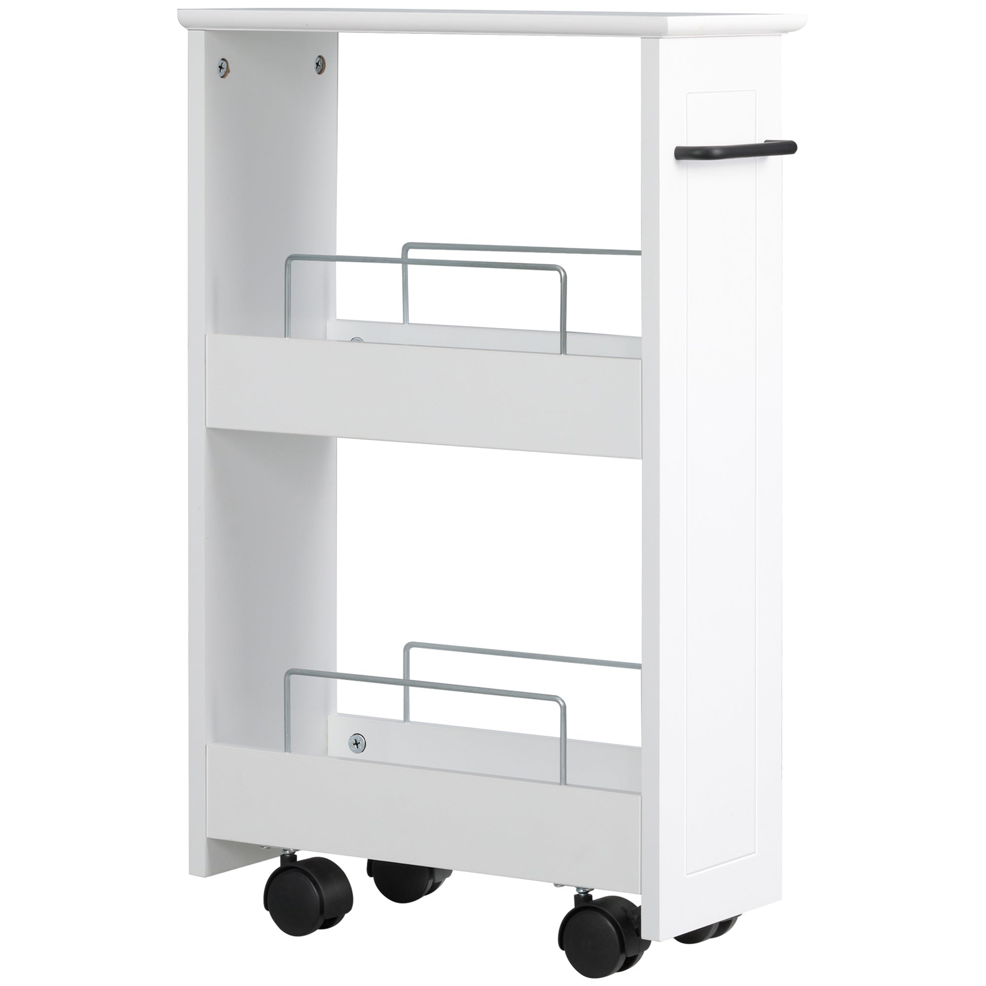 Carrello Salvaspazio Multiuso 42,5x20,3x66,7 cm in Legno MDF e Ruote Bianco