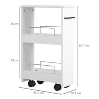 Carrello Salvaspazio Multiuso 42,5x20,3x66,7 cm in Legno MDF e Ruote Bianco