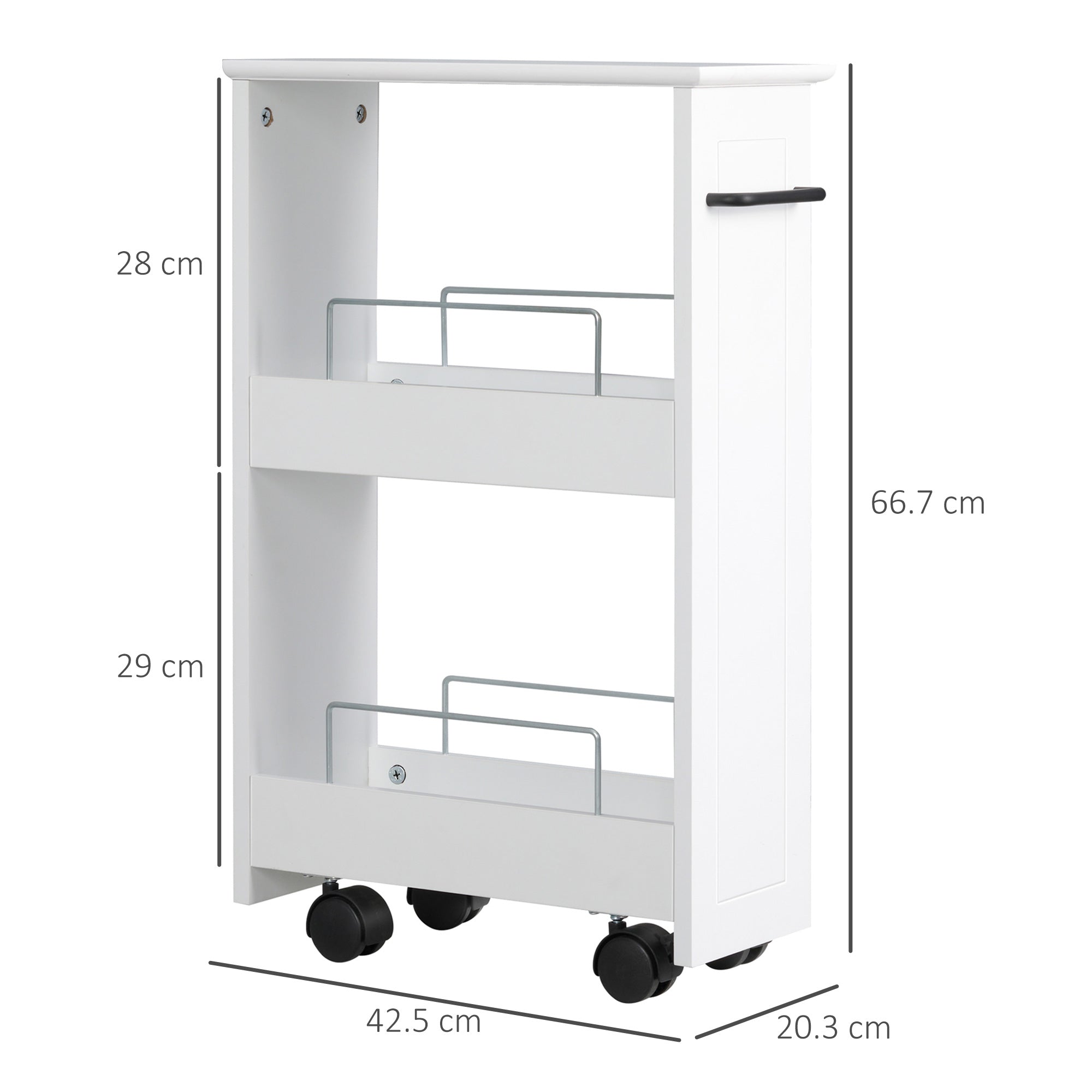 Carrello Salvaspazio Multiuso 42,5x20,3x66,7 cm in Legno MDF e Ruote Bianco