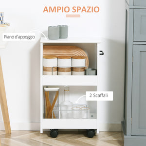 Carrello Salvaspazio Multiuso 42,5x20,3x66,7 cm in Legno MDF e Ruote Bianco