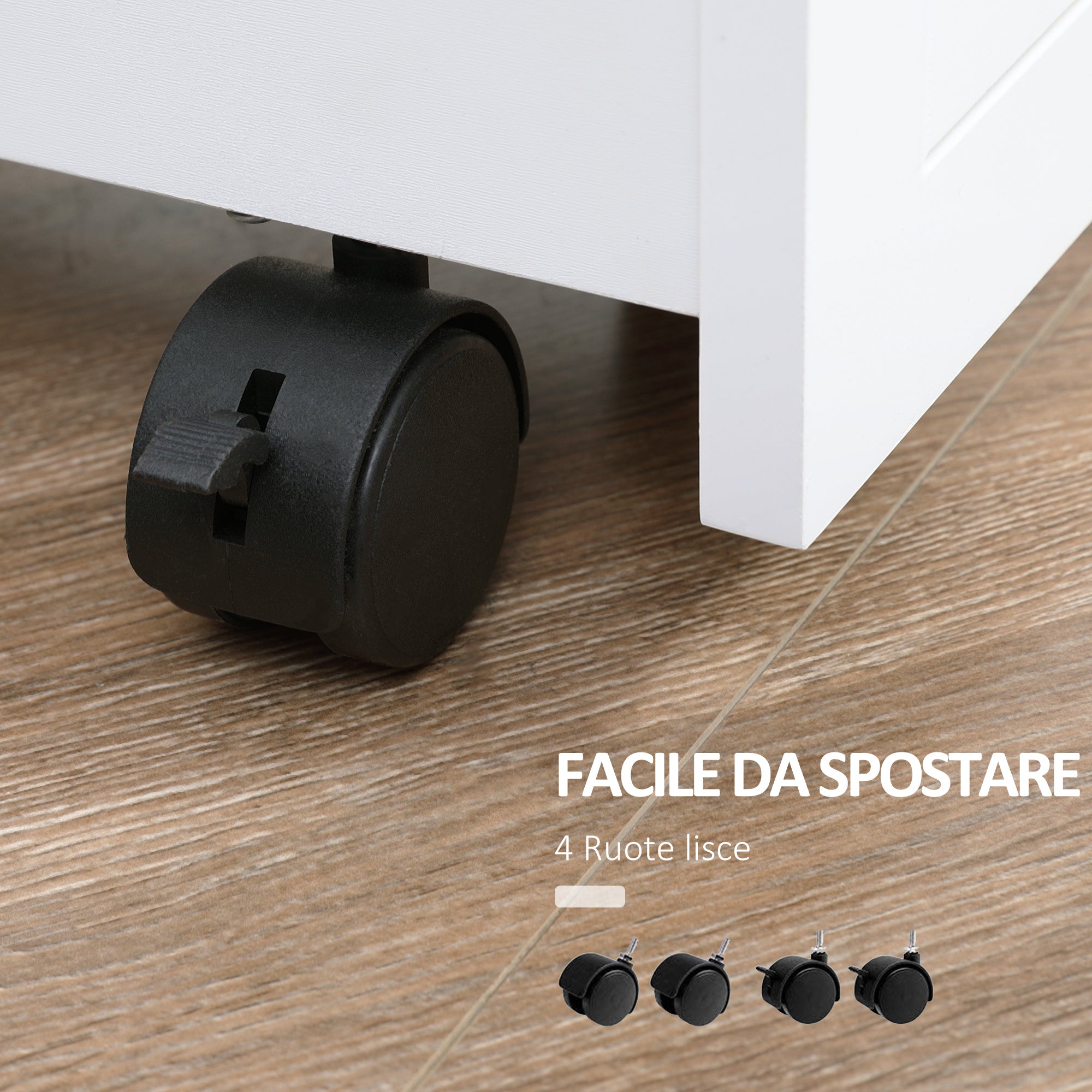 Carrello Salvaspazio Multiuso 42,5x20,3x66,7 cm in Legno MDF e Ruote Bianco