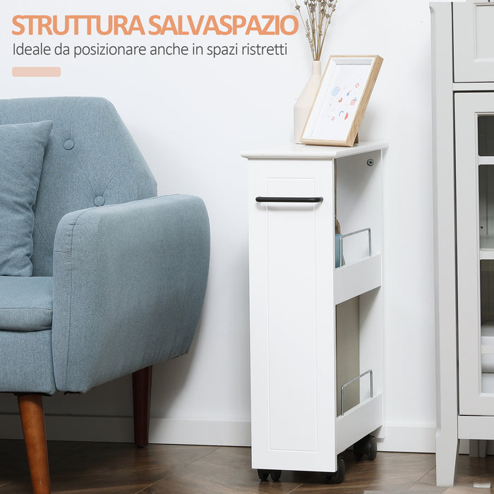 Carrello Salvaspazio Multiuso 42,5x20,3x66,7 cm in Legno MDF e Ruote Bianco