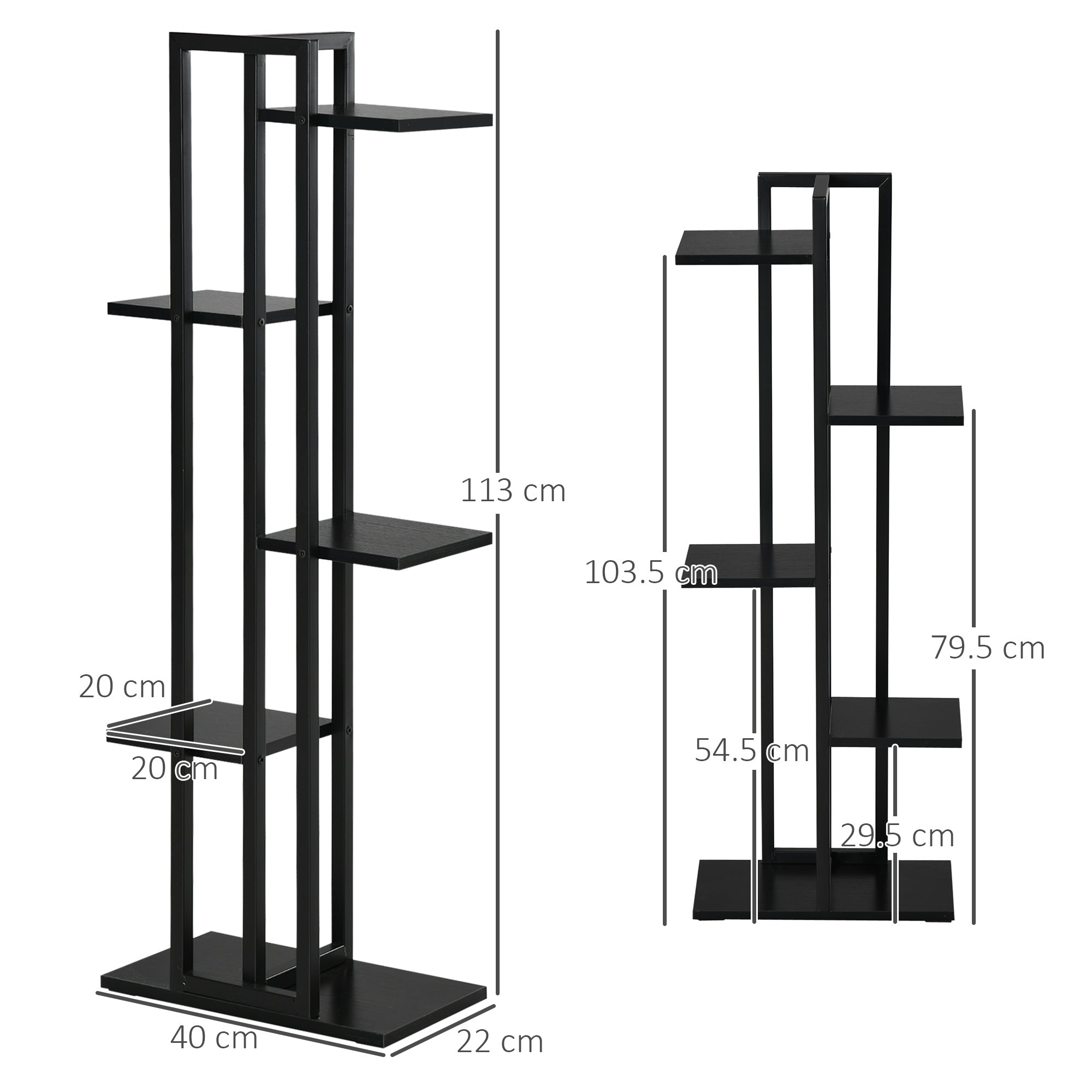 Scaletta Portavasi a 5 Livelli per Interni ed Esterni 40x22x113 cm in MDF e Acciaio Nero