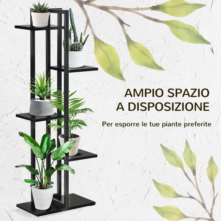 Scaletta Portavasi a 5 Livelli per Interni ed Esterni 40x22x113 cm in MDF e Acciaio Nero