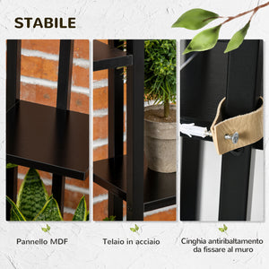 Scaletta Portavasi a 5 Livelli per Interni ed Esterni 40x22x113 cm in MDF e Acciaio Nero