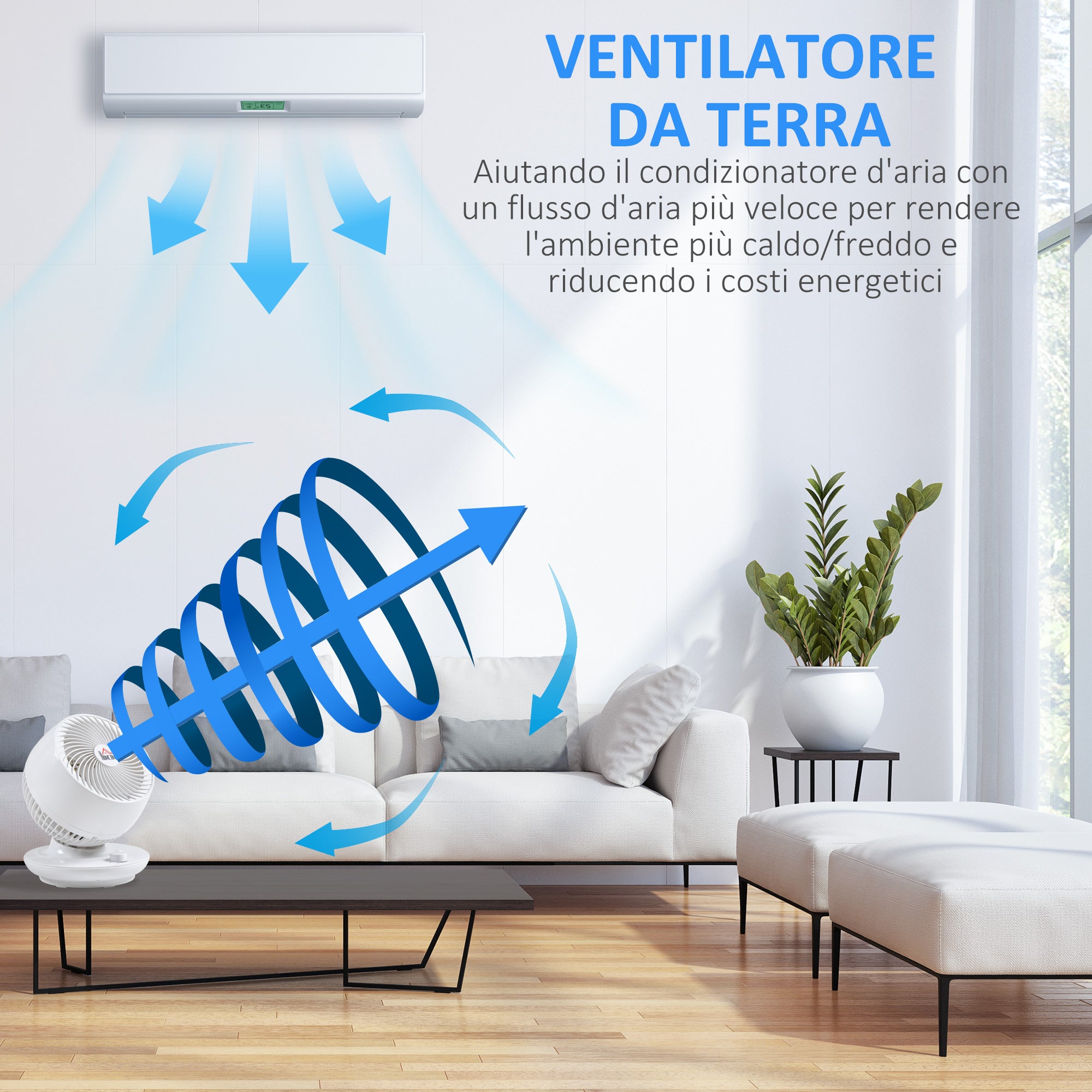 Ventilatore da Tavolo 3 Velocità 27x27x34 cm Oscillazione 70° e Inclinazione 90° Bianco e Nero