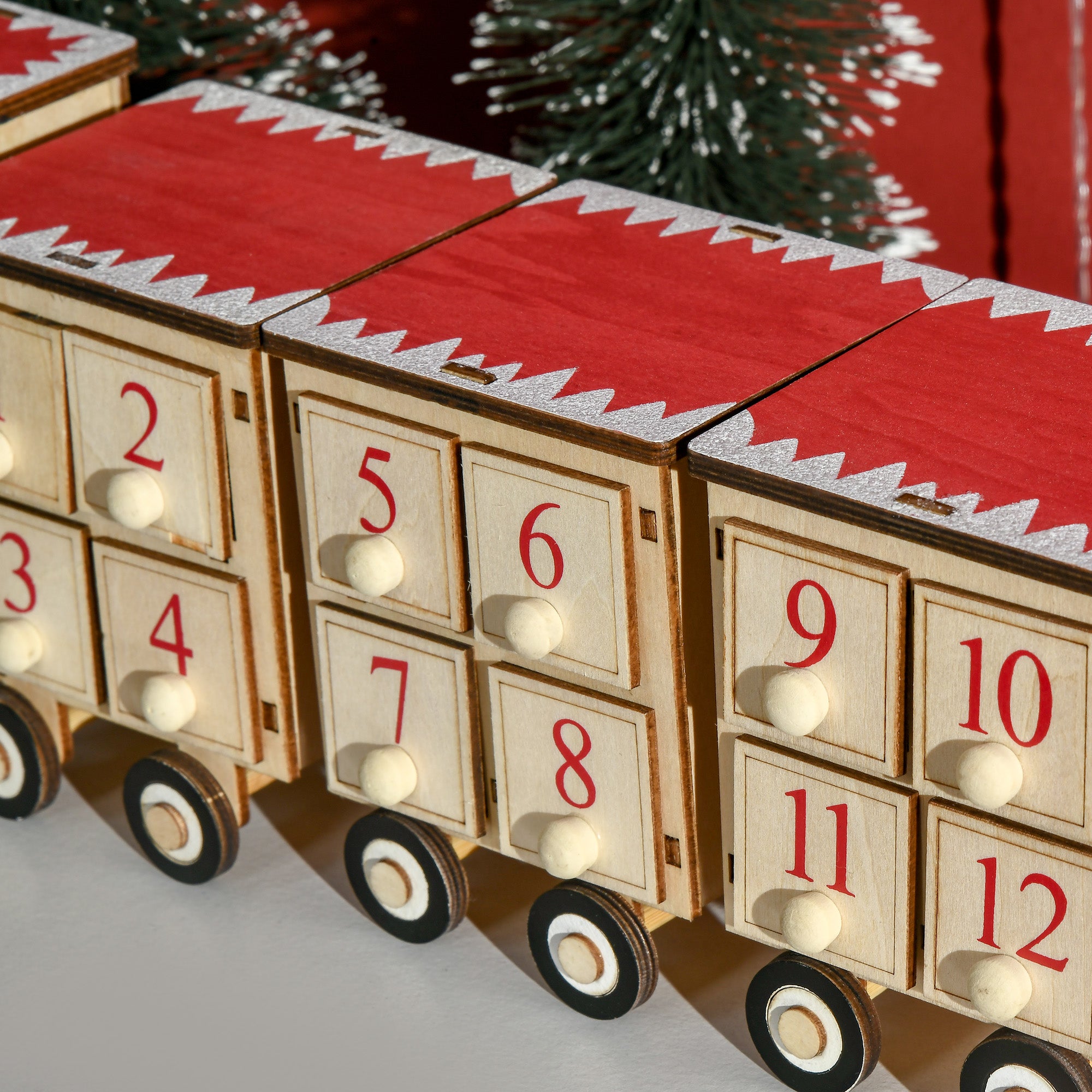 Calendario Avvento di Natale a forma di Treno 40x8x11 cm con Luce LED in Compensato