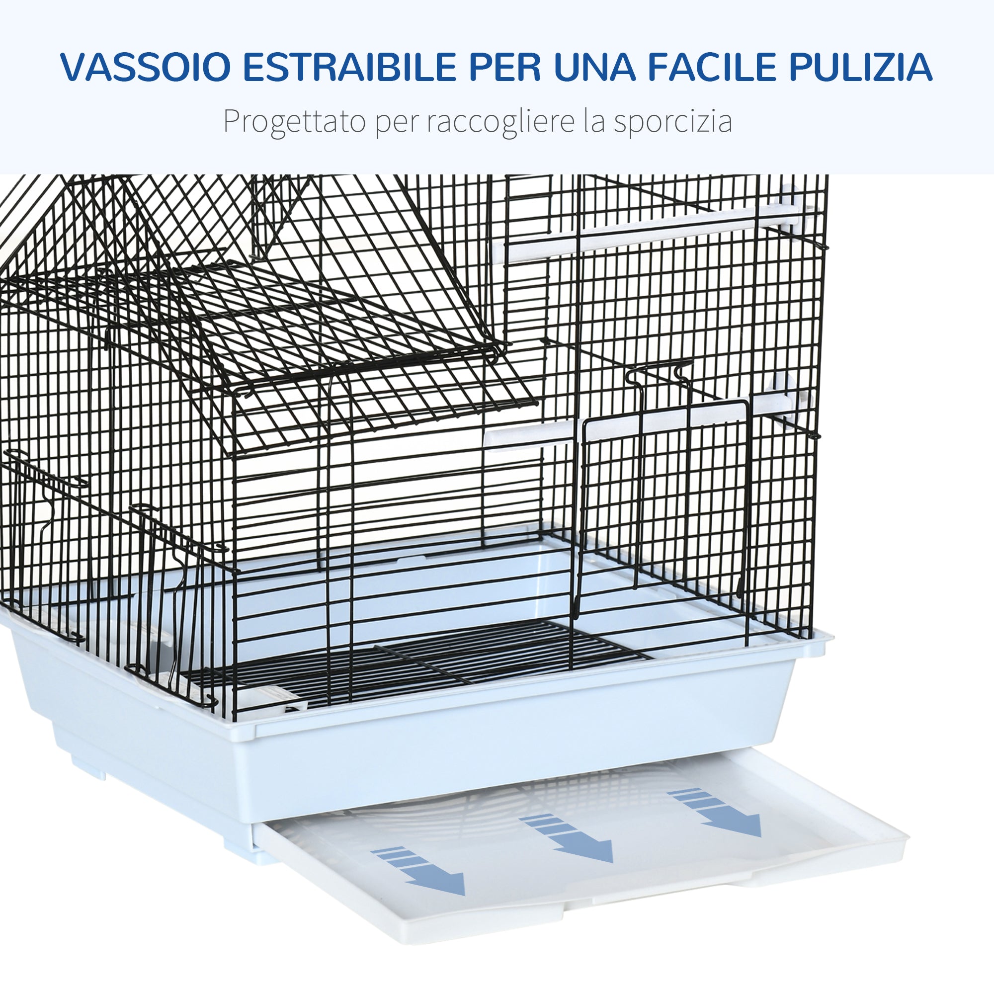 Gabbia per Uccelli con Maniglia 39x33x47 cm in Metallo con Vassoio Estraibile Pioli e Altalena Bianco