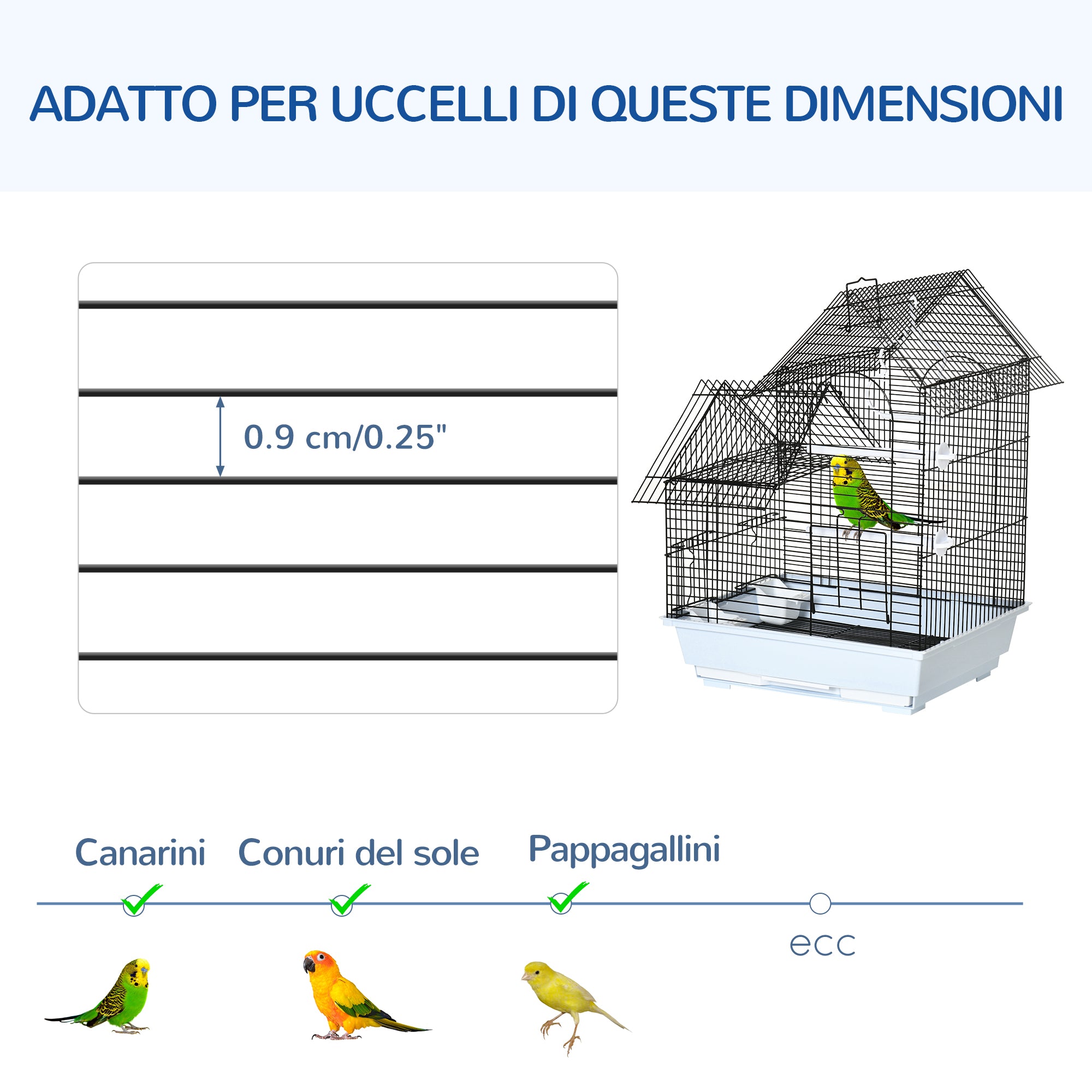 Gabbia per Uccelli con Maniglia 39x33x47 cm in Metallo con Vassoio Estraibile Pioli e Altalena Bianco