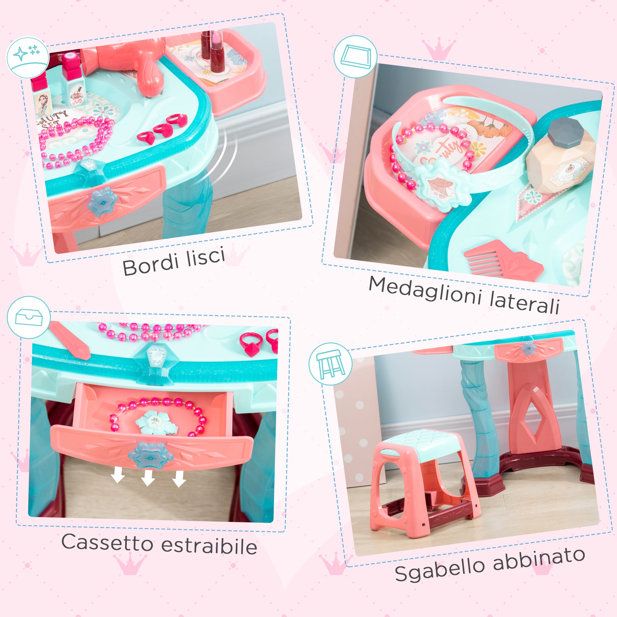 Set Toeletta con Sgabello per Bambini con Luci Musica e Accessori