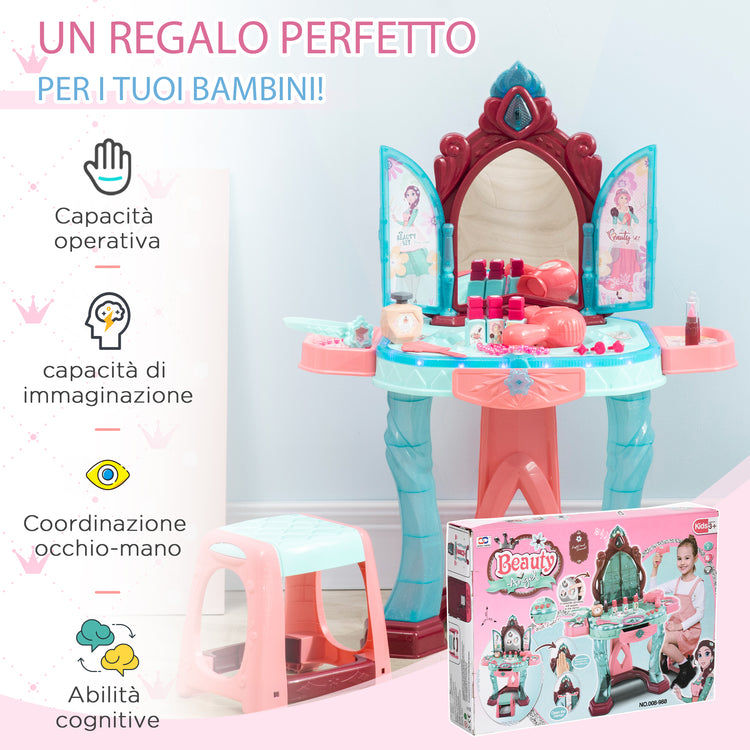 Set Toeletta con Sgabello per Bambini con Luci Musica e Accessori