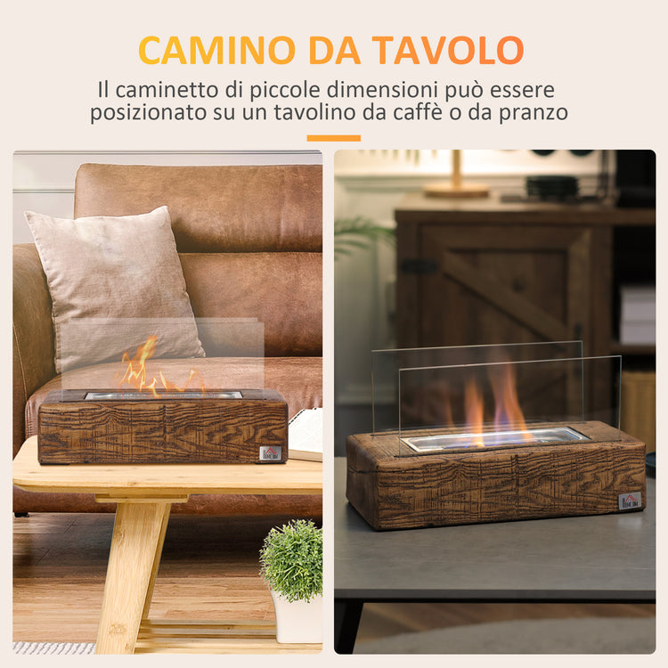 Camino a Bioetanolo da Tavolo 33x16x18 cm Serbatoio da 0.15L Legno Naturale