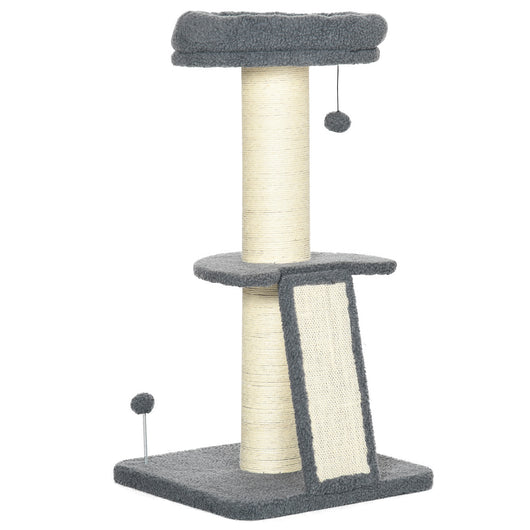 Torre per Gatti Tiragraffi 48x48x92 cm con Palline e Posatoi in Sisal e Finto Vello d'Agnello