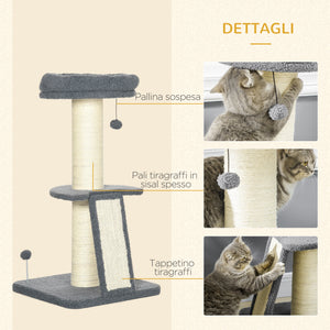 Torre per Gatti Tiragraffi 48x48x92 cm con Palline e Posatoi in Sisal e Finto Vello d'Agnello