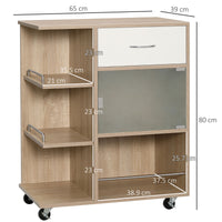 Carrello da Cucina Portavivande con Cassetto 65x39x80 cm Ripiani e Armadietto in Legno Acciaio e Vetro