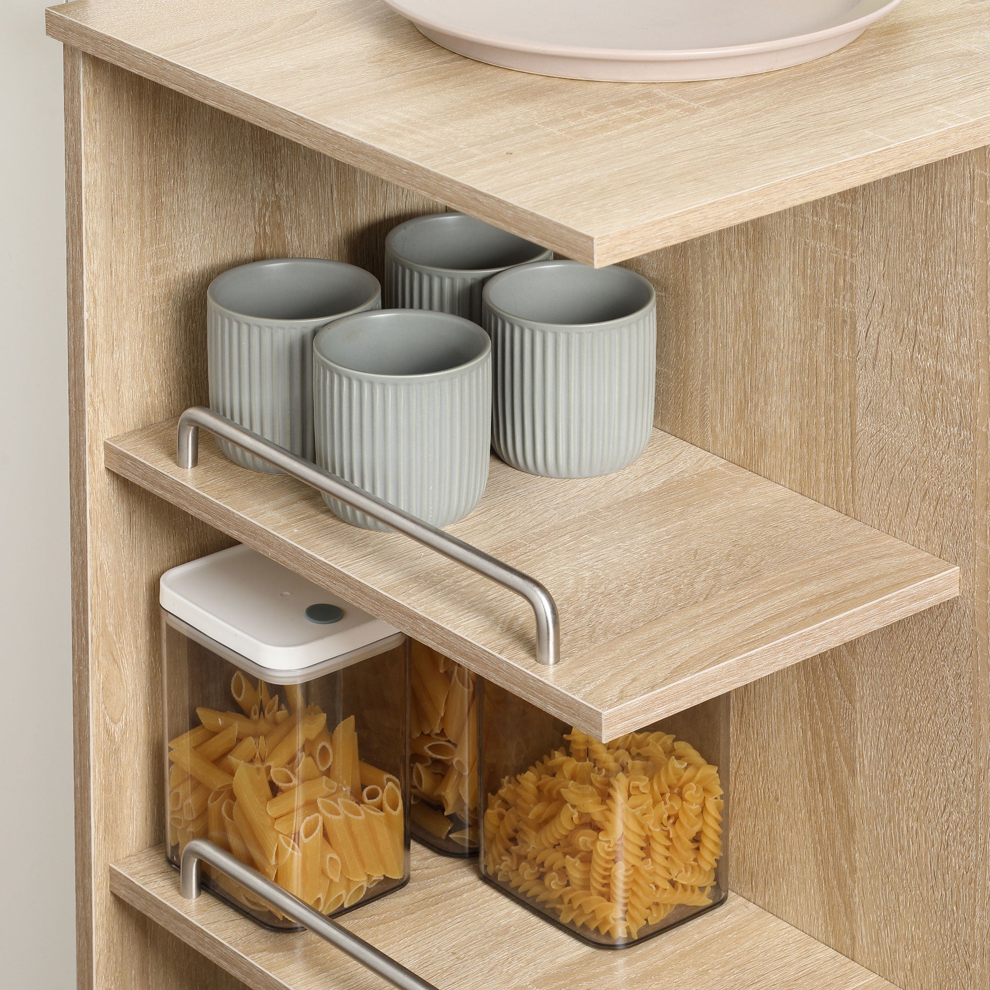 Carrello da Cucina Portavivande con Cassetto 65x39x80 cm Ripiani e Armadietto in Legno Acciaio e Vetro