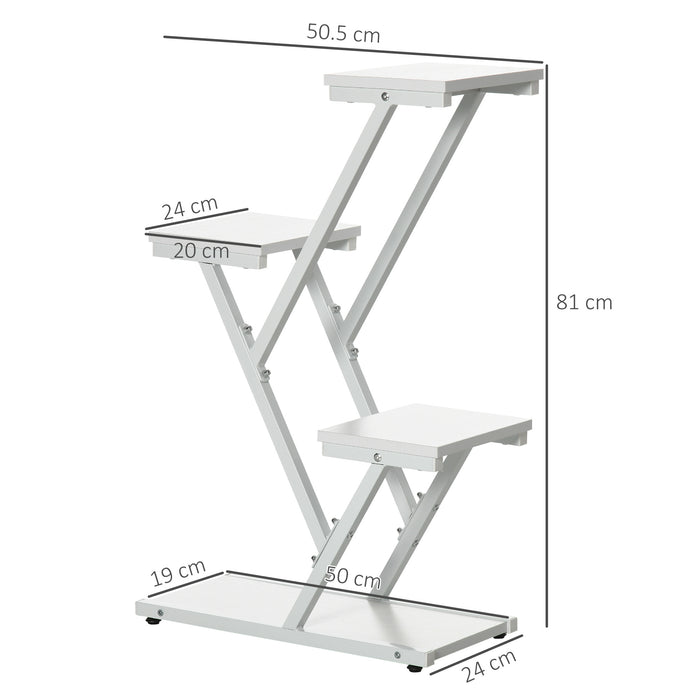 Scaletta Portavasi a 4 Livelli per Interni ed Esterni 50,5x24x81 cm in MDF e Acciaio Bianco