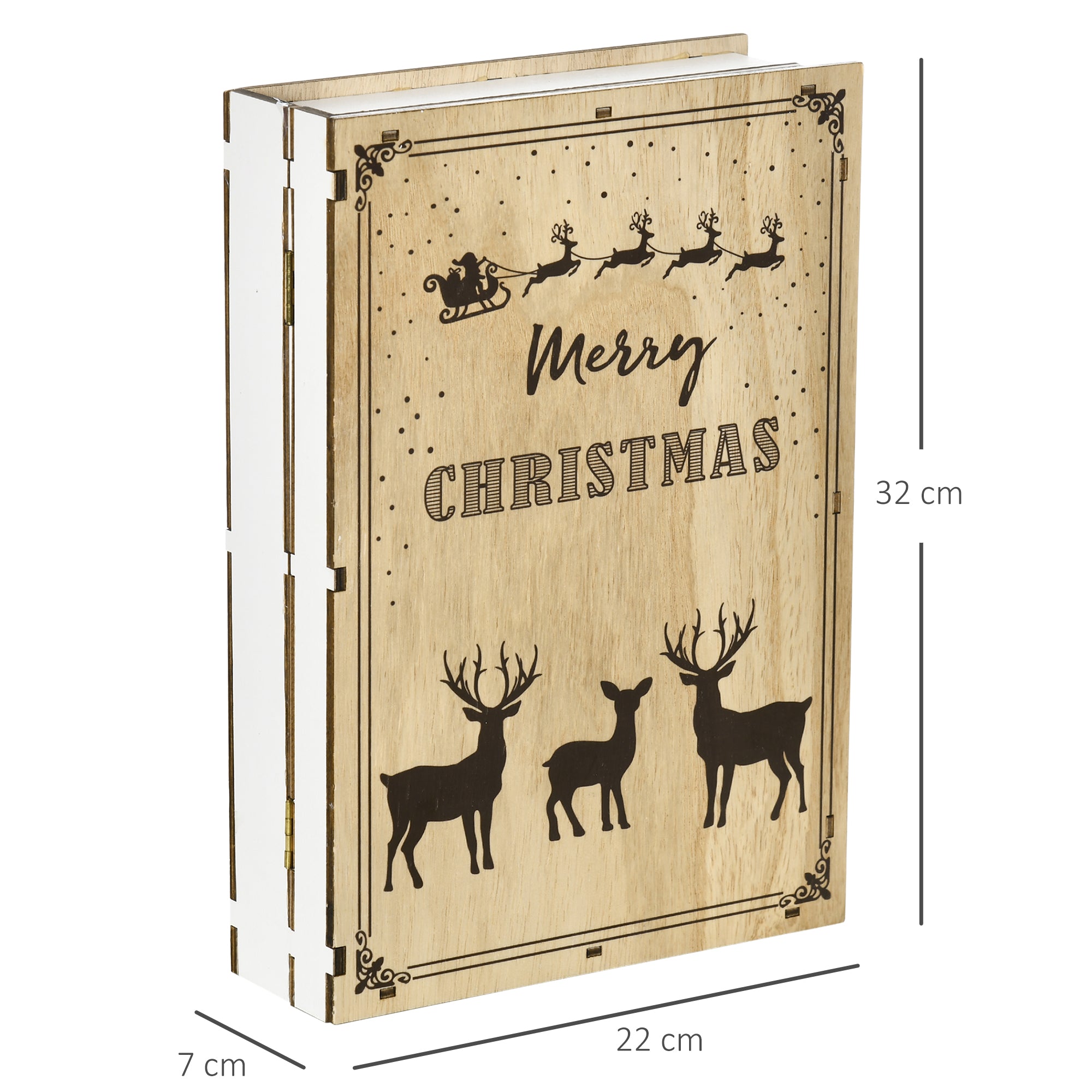 Calendario Avvento di Natale a forma di Libro 22x7x32 cm con Temi natalizi in Legno Bianco