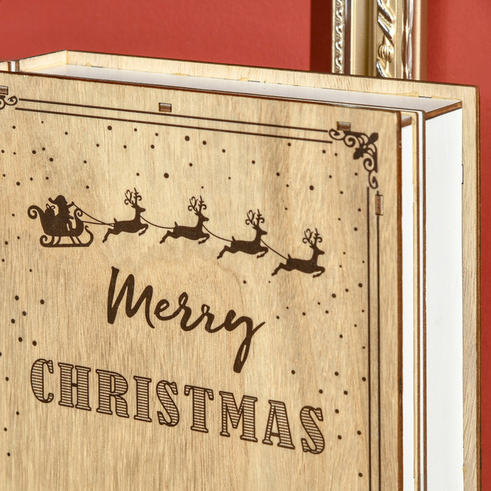 Calendario Avvento di Natale a forma di Libro 22x7x32 cm con Temi natalizi in Legno Bianco