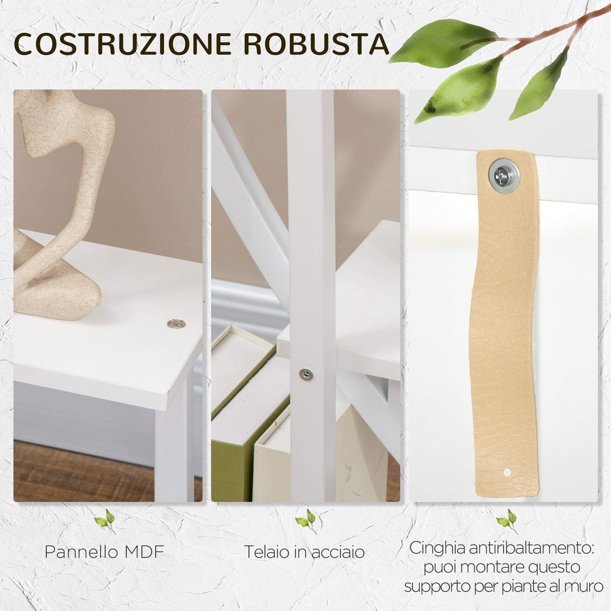 Portafiori a 5 Livelli a Mezzaluna 50x30x160 cm per Interni ed Esterni in MDF e Acciaio Bianco