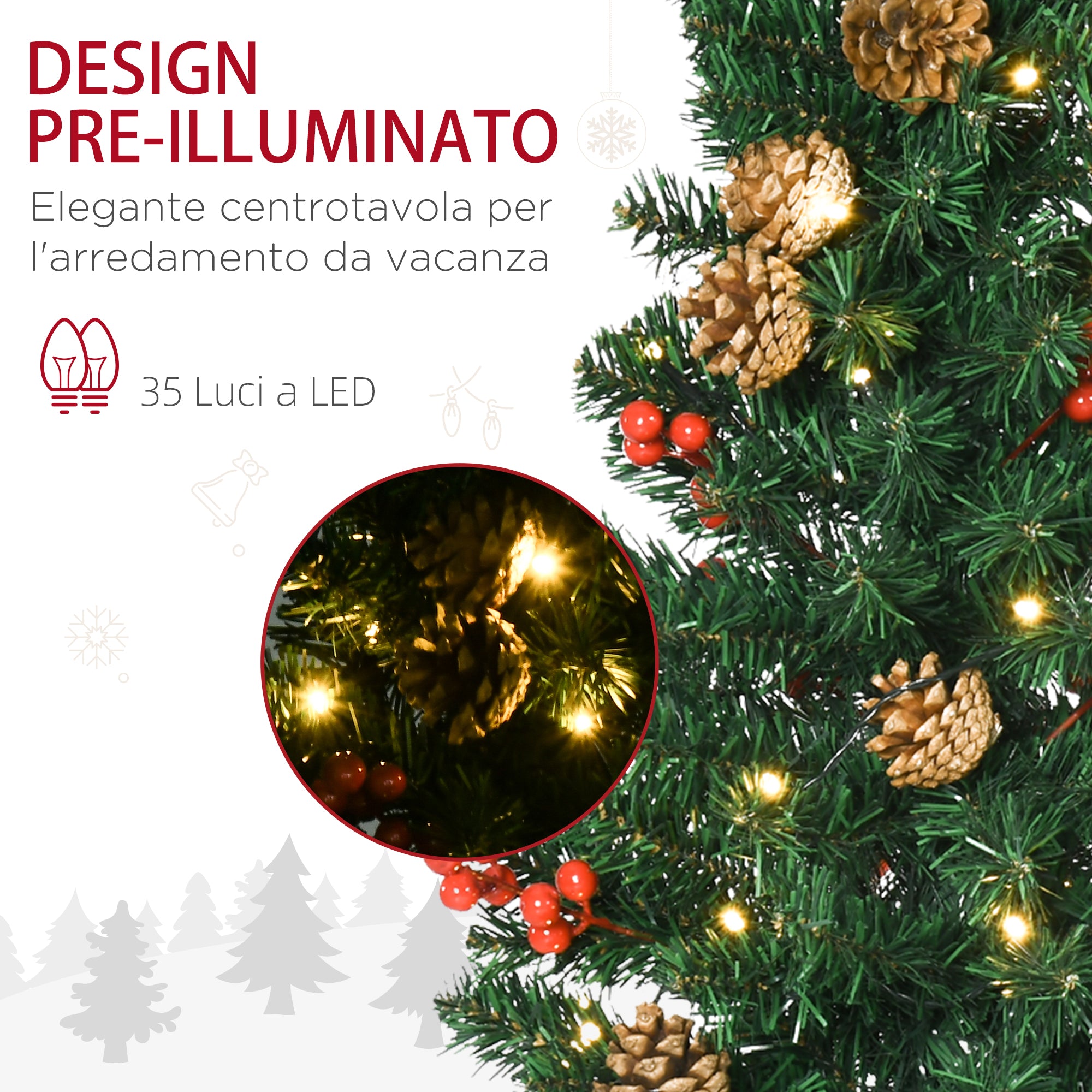 Set Decorazioni Natalizie 4 Pezzi 2 Alberelli di Natale Ø40x90 cm Ghirlanda Natalizia e Corona di Natale