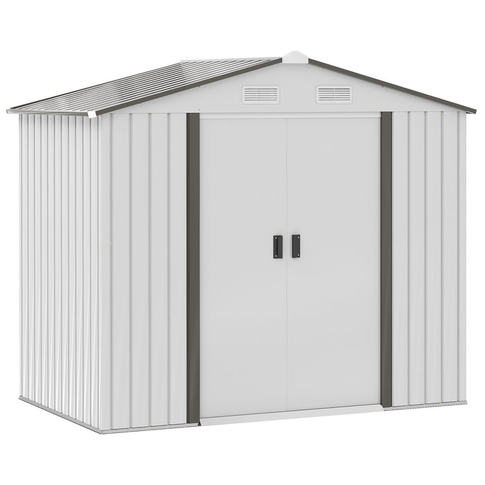 Casetta Box da Giardino Porta Utensili 213x130x185 cm con Porte Scorrevoli in Acciaio Bianco