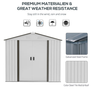 Casetta Box da Giardino Porta Utensili 213x130x185 cm con Porte Scorrevoli in Acciaio Bianco