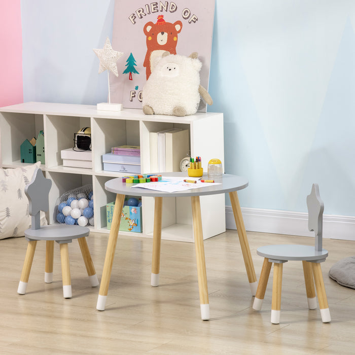 Set Tavolo con 2 Sedie per Bambini  in Legno Grigio