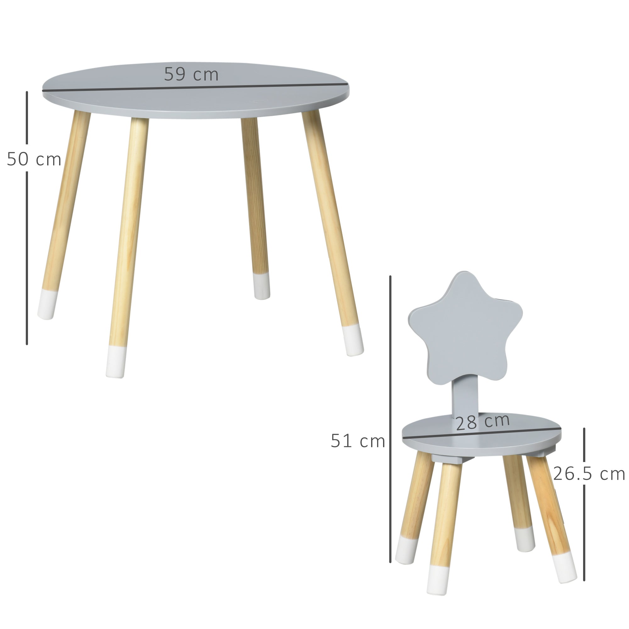 Set Tavolo con 2 Sedie per Bambini  in Legno Grigio