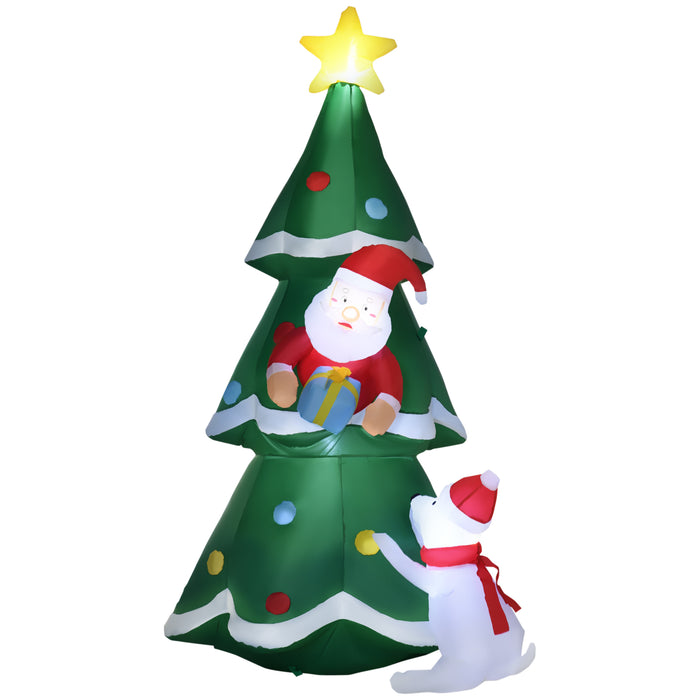 Albero di Natale Gonfiabile 112x80x180 cm con Babbo Natale Cagnolino e Luci LED