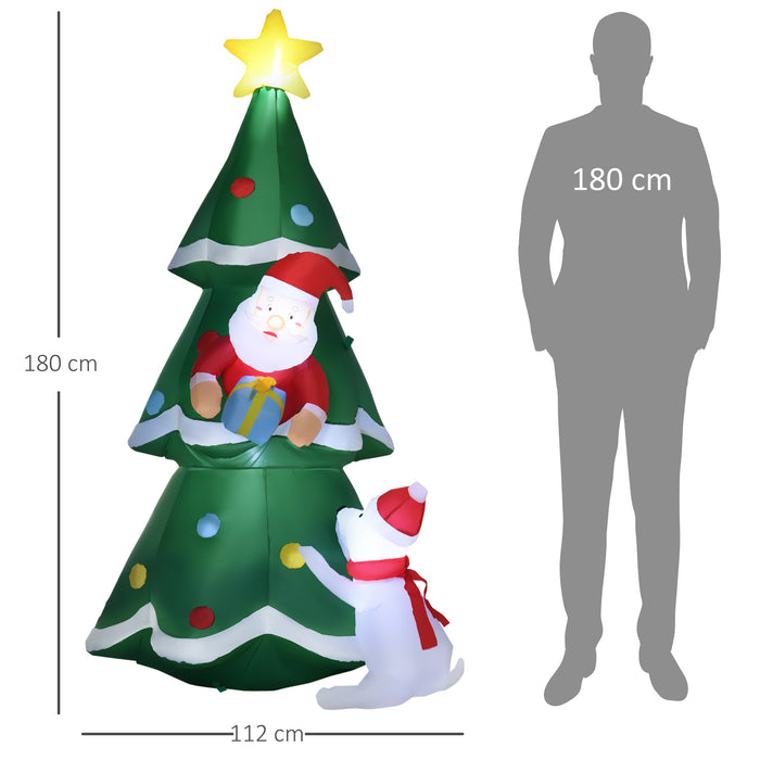 Albero di Natale Gonfiabile 112x80x180 cm con Babbo Natale Cagnolino e Luci LED