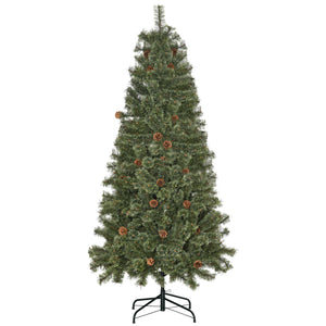 Albero di Natale Artificiale H180 cm 450 Rami con Pigne Decorative e Base in Metallo Verde