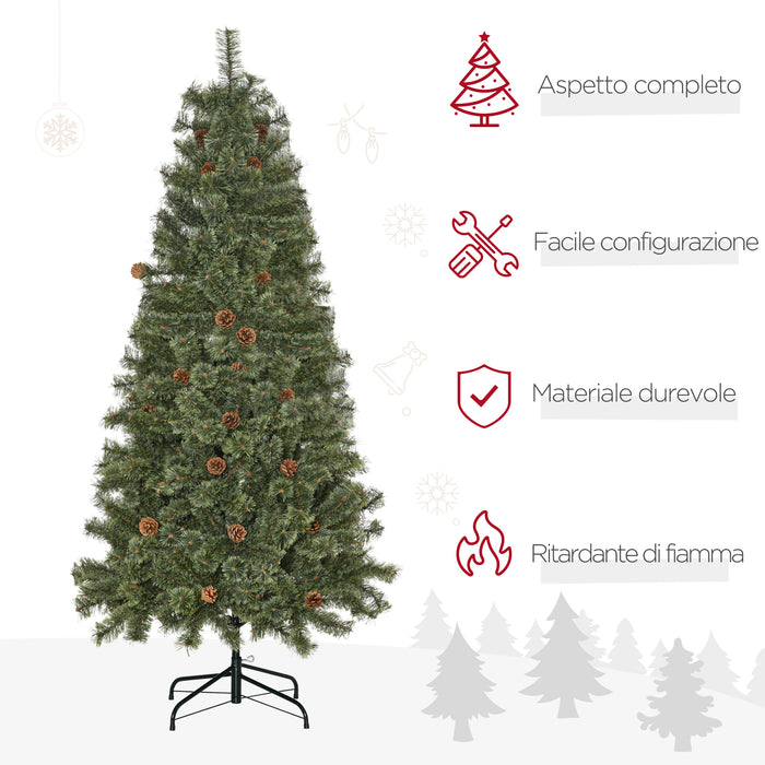 Albero di Natale Artificiale H180 cm 450 Rami con Pigne Decorative e Base in Metallo Verde