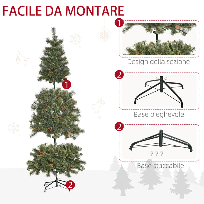 Albero di Natale Artificiale H180 cm 450 Rami con Pigne Decorative e Base in Metallo Verde