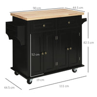 Carrello da Cucina Portavivande con Cassetti 111x44,5x82,5 cm in Legno e MDF Nero