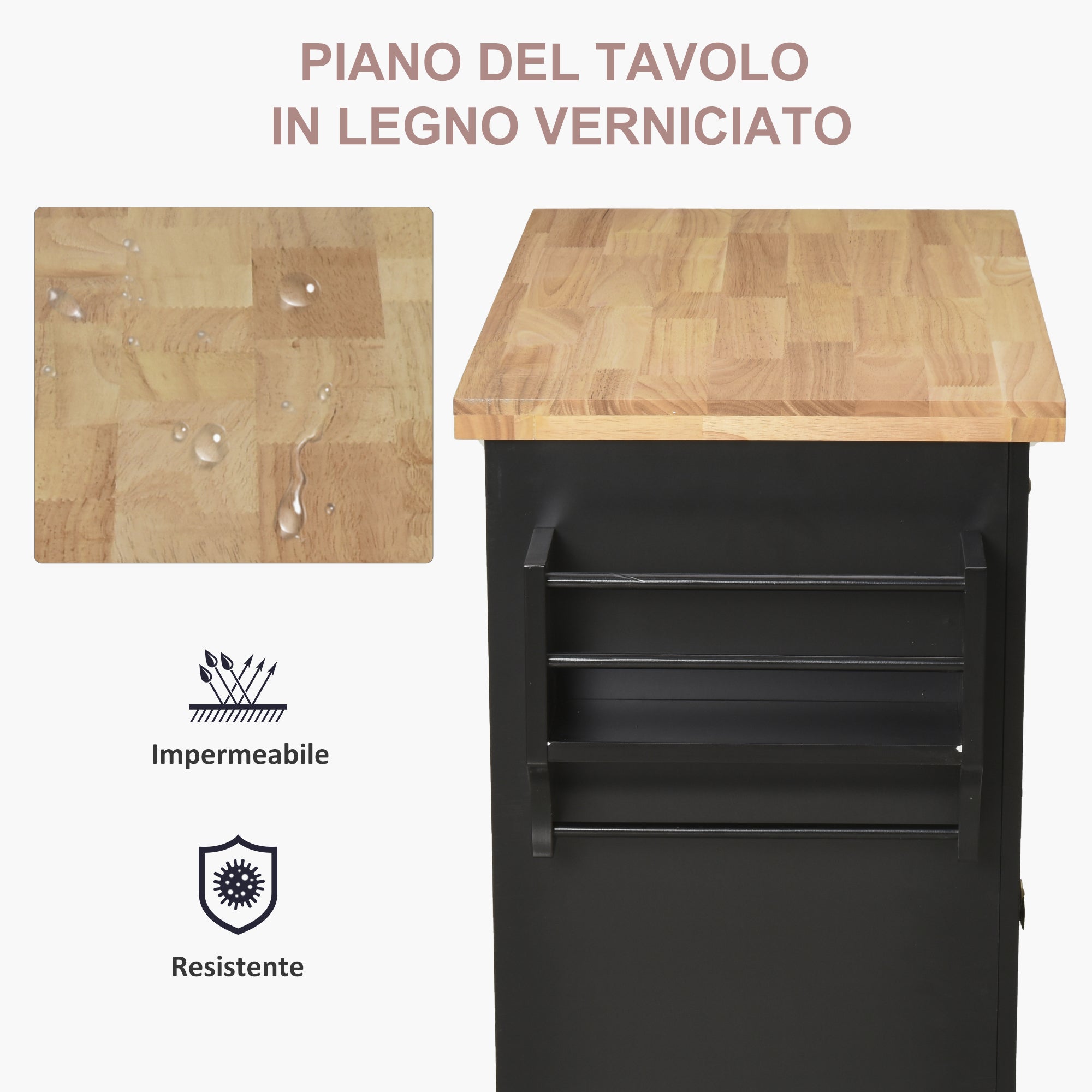 Carrello da Cucina Portavivande con Cassetti 111x44,5x82,5 cm in Legno e MDF Nero