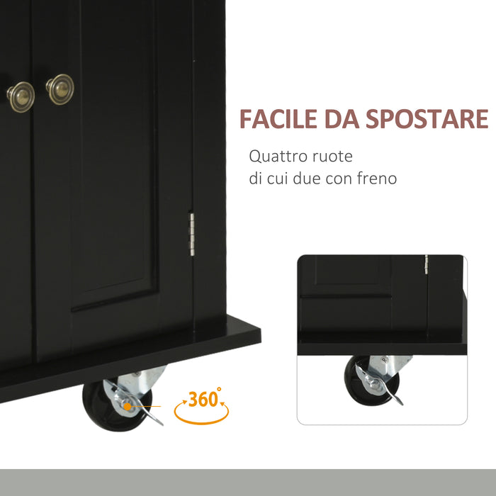 Carrello da Cucina Portavivande con Cassetti 111x44,5x82,5 cm in Legno e MDF Nero