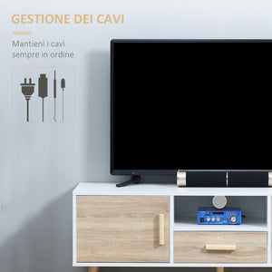 Mobile Porta TV Basso max 46" 140x40x55,3 cm con Ripiano Cassetto e 2 Armadietti in Truciolato e Pino