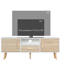 Mobile Porta TV Basso max 46" 140x40x55,3 cm con Ripiano Cassetto e 2 Armadietti in Truciolato e Pino