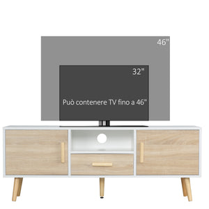 Mobile Porta TV Basso max 46" 140x40x55,3 cm con Ripiano Cassetto e 2 Armadietti in Truciolato e Pino