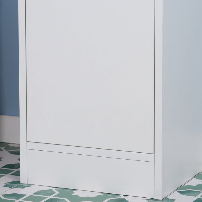 Colonna Bagno Salvaspazio con Specchio e Apertura a Pressione 30x28x170 cm in Legno Bianco