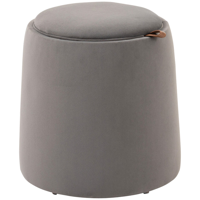 Pouf Contenitore 2 in 1 Convertibile in Tavolino da Caffè Ø44x47,5 cm in Velluto  Grigio