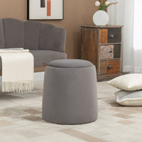 Pouf Contenitore 2 in 1 Convertibile in Tavolino da Caffè Ø44x47,5 cm in Velluto  Grigio