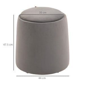 Pouf Contenitore 2 in 1 Convertibile in Tavolino da Caffè Ø44x47,5 cm in Velluto  Grigio