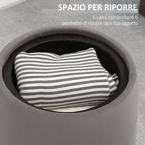 Pouf Contenitore 2 in 1 Convertibile in Tavolino da Caffè Ø44x47,5 cm in Velluto  Grigio