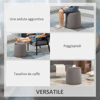 Pouf Contenitore 2 in 1 Convertibile in Tavolino da Caffè Ø44x47,5 cm in Velluto  Grigio