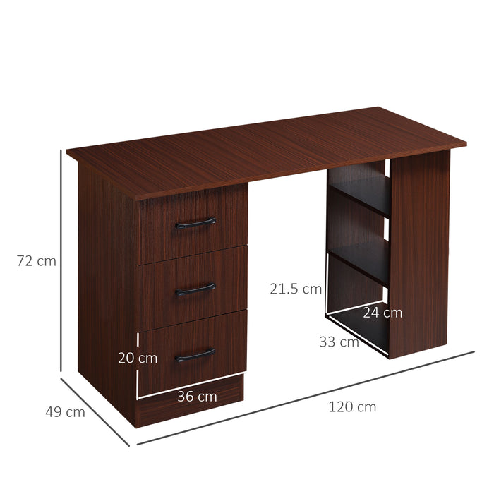 Scrivania Ufficio 3 Cassetti 3 Ripiani 120x49x72 cm in Legno Noce